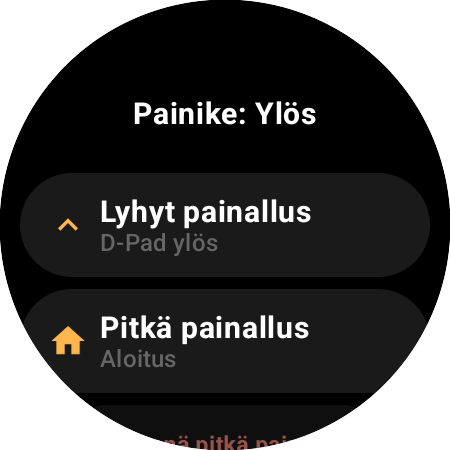 Ylös-painikkeen määritys älykellossa – erilliset toiminnot kohdille Lyhyt painallus (D-Pad ylös) ja Pitkä painallus (Aloitus)