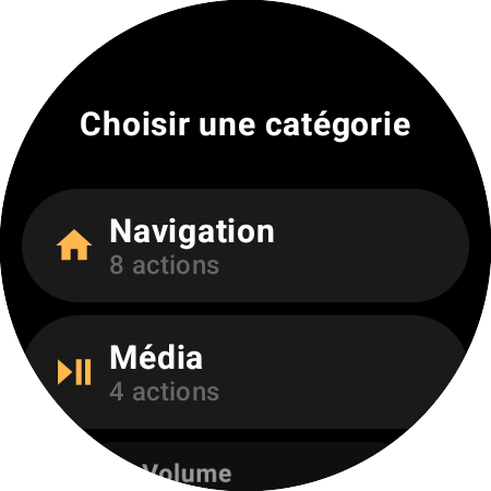 Liste des catégories de réaffectation : Navigation avec 8 actions et Média avec 4