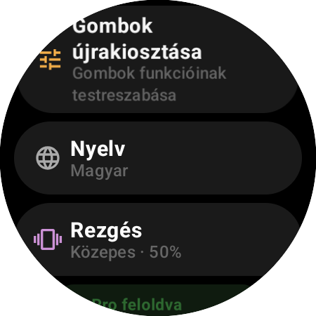 A Roku-távirányító beállításai okosórán – Gombok újrakiosztása, Nyelv, Rezgés 50%-on és Pro feloldva