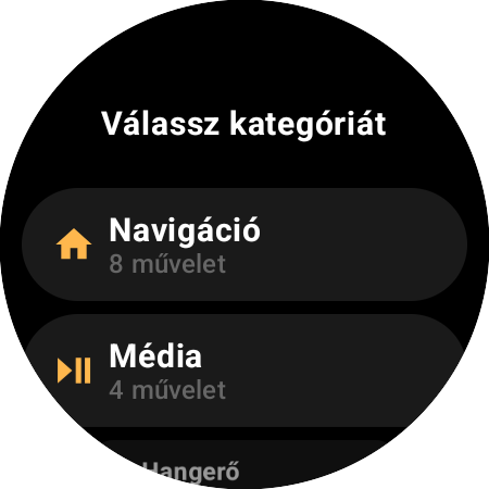 A kiosztási kategóriák listája – Navigáció 8 művelettel, Média 4-gyel