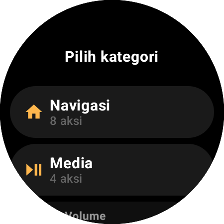 Daftar kategori pemetaan — Navigasi dengan 8 aksi dan Media dengan 4