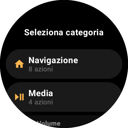 Elenco delle categorie di riassegnazione: Navigazione con 8 azioni e Media con 4