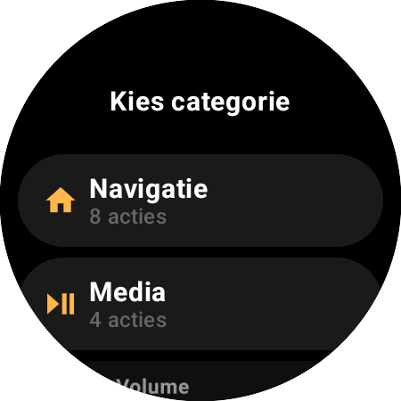 Lijst met categorieën om toe te wijzen – Navigatie met 8 acties en Media met 4