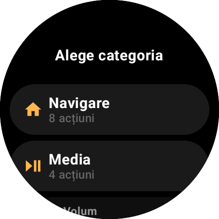 Lista categoriilor de remapare – Navigare cu 8 acțiuni și Media cu 4