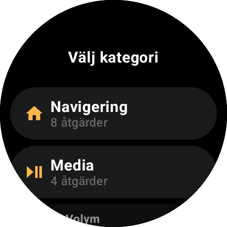 Kategorilistan i Tilldela knappar – Navigering med 8 åtgärder och Media med 4