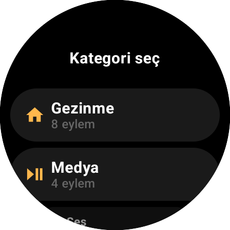 Atama kategori listesi — 8 eylemli Gezinme ve 4 eylemli Medya