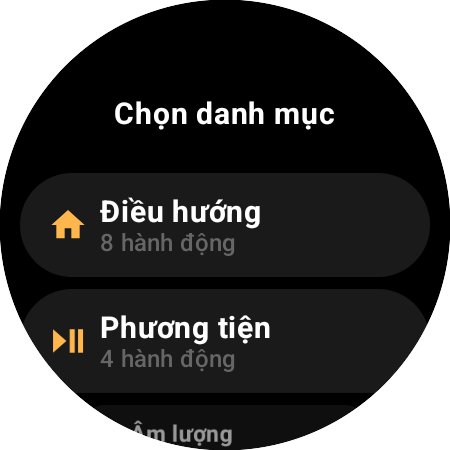 Danh sách danh mục gán lại — Điều hướng với 8 hành động và Phương tiện với 4